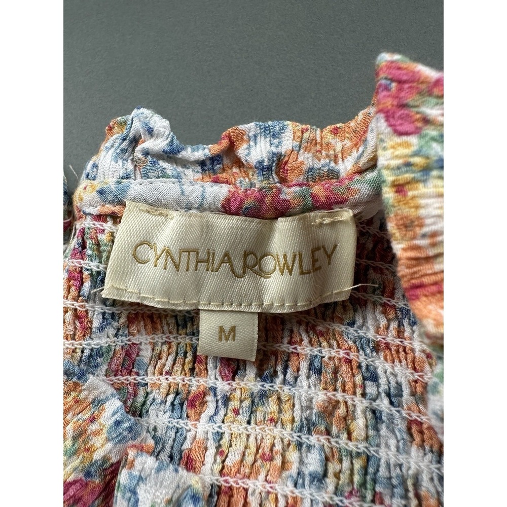 Cynthia Rowley Blouse Orange Floral Short Women's Medium Sleeve Rayon Top - Picture 3 of 10